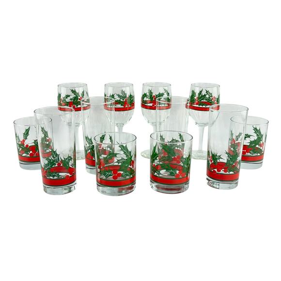 Libbey Holly Berry Glasses Set of 12, Vintage Christmas Wine, Lowball, Tumbler - Picture 8 of 16